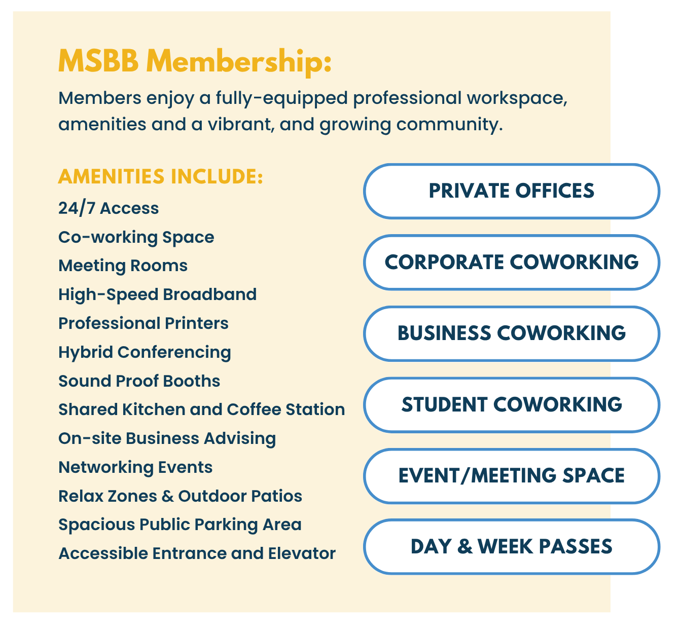 Amenities at MSBB